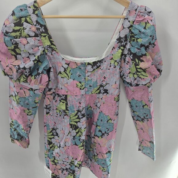 Asos Design Pink Pastel 80s Inspired Puff Sleeve Cotton Mini Dress Size 4 - Picture 8 of 14